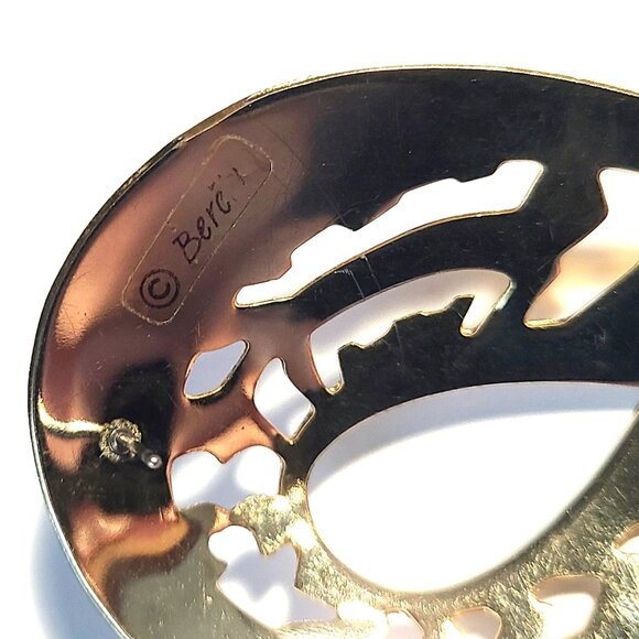 Signed Berebi Enamel Earrings Pink Purple Gold Tone Pierced Statement Ribbon 80s - Picture 7 of 9